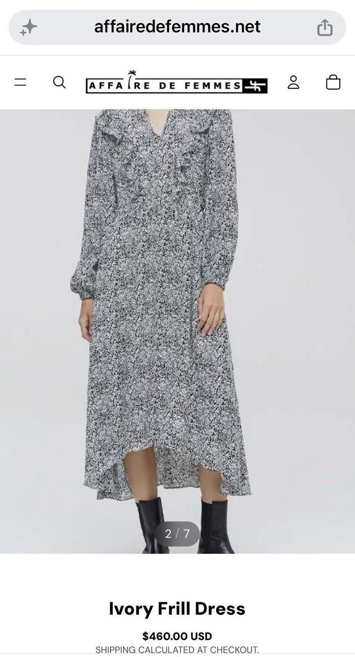 CLOSED Black White Leaf Print High Low Midi Dress Ruffle Tie Neck Long Sleeve M